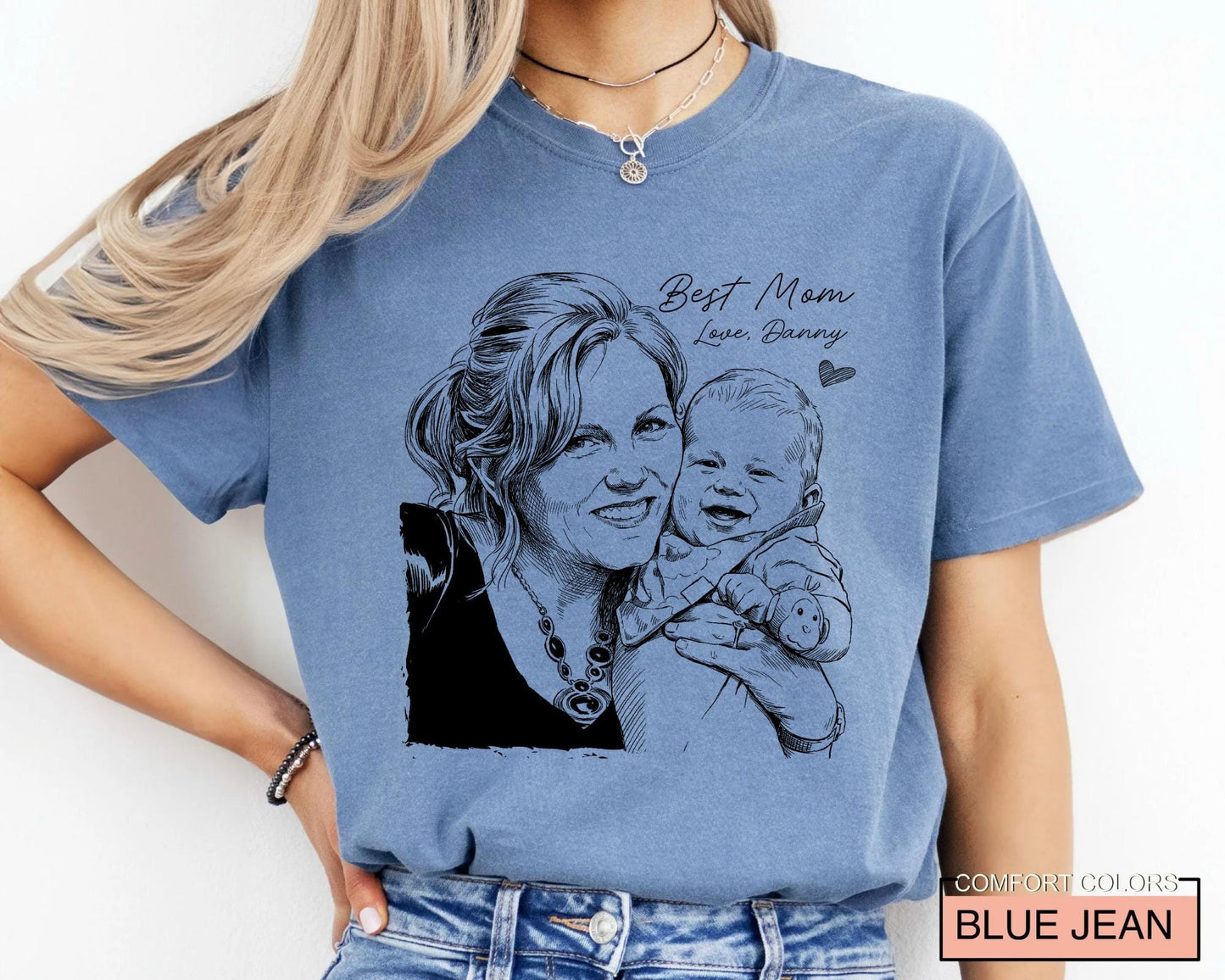 Custom Mother Sketch Photo Shirt, Personalized Best Mom Picture Tee