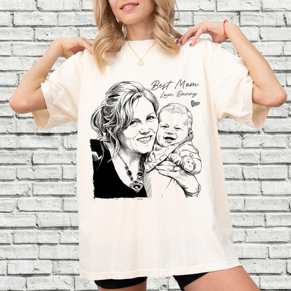 Custom Mother Sketch Photo Shirt, Personalized Best Mom Picture Tee