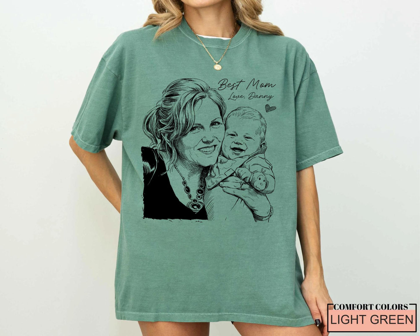 Custom Mother Sketch Photo Shirt, Personalized Best Mom Picture Tee
