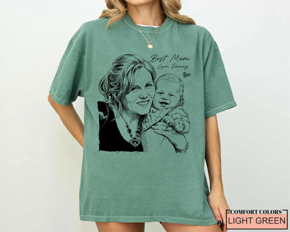 Custom Mother Sketch Photo Shirt, Personalized Best Mom Picture Tee