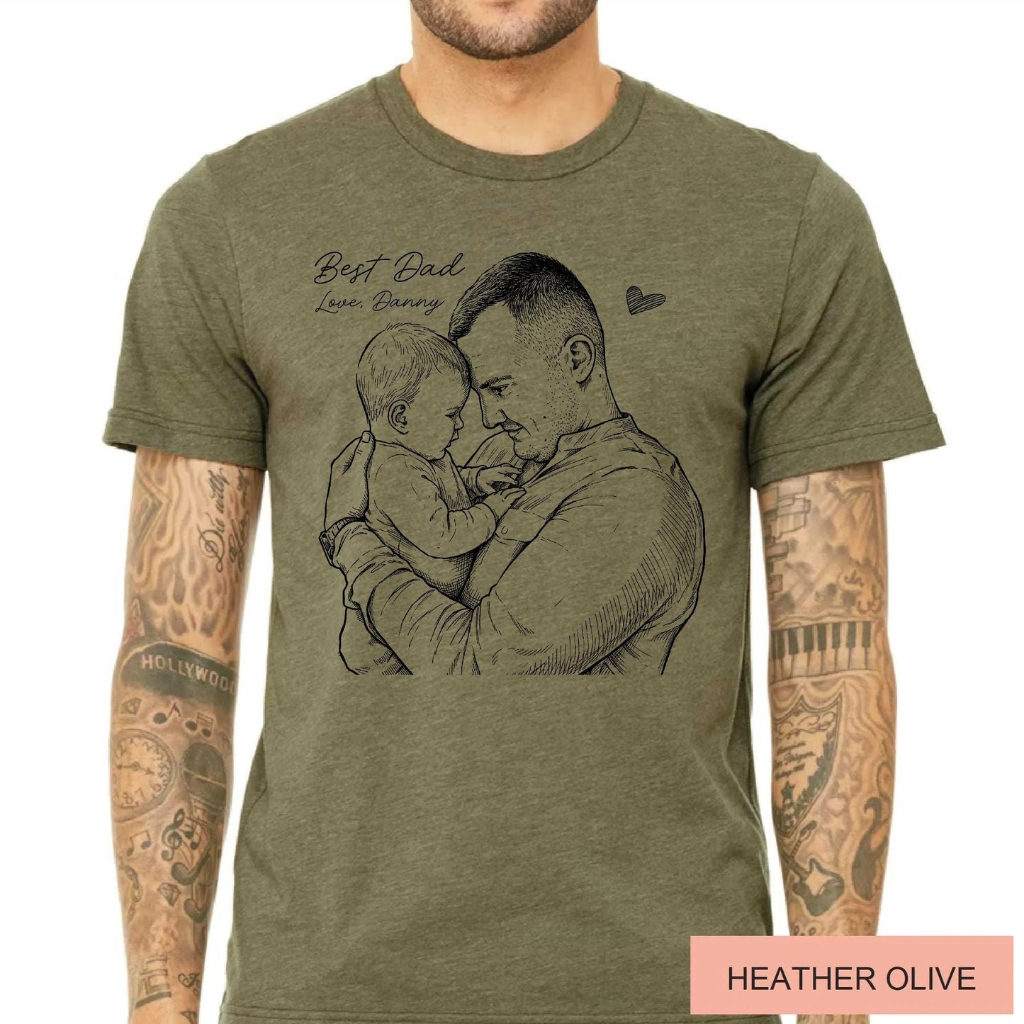 Custom Dad Sketch Photo Shirt, Personalized Father Picture Tee