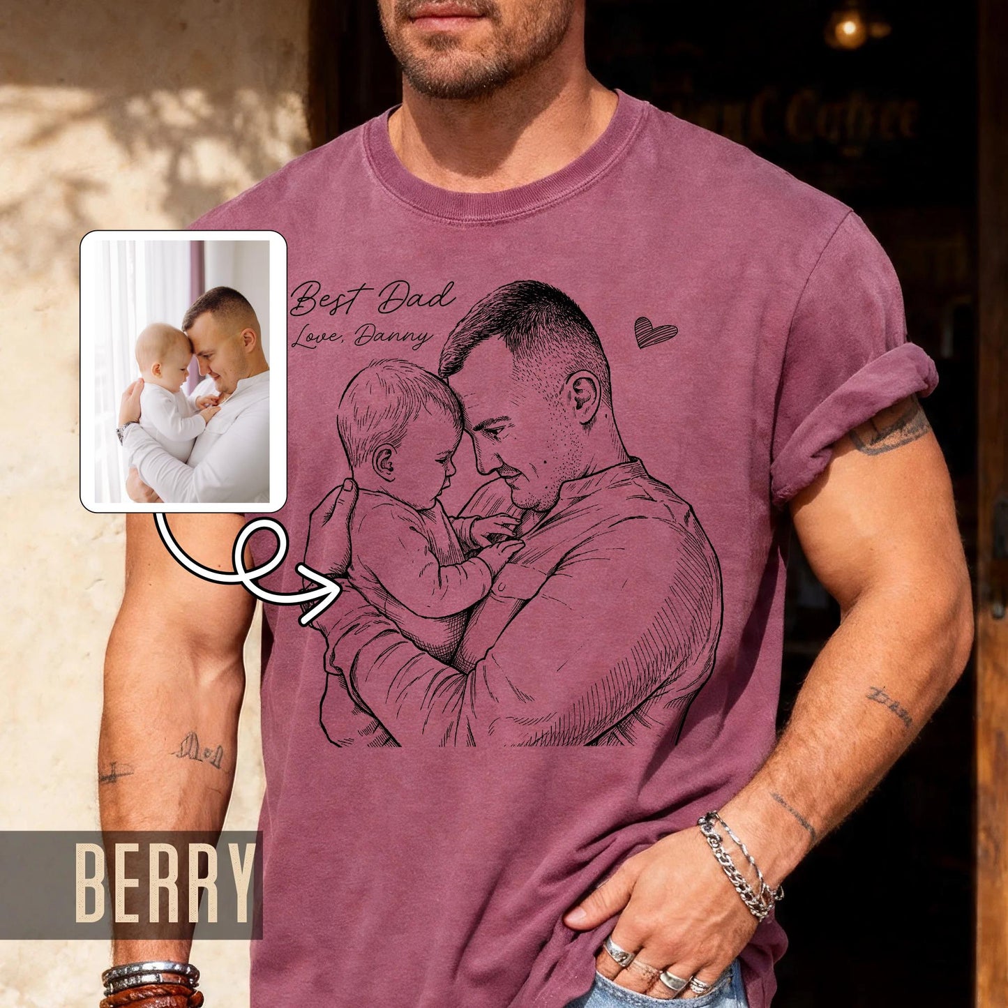 Custom Dad Sketch Photo Shirt, Personalized Father Picture Tee
