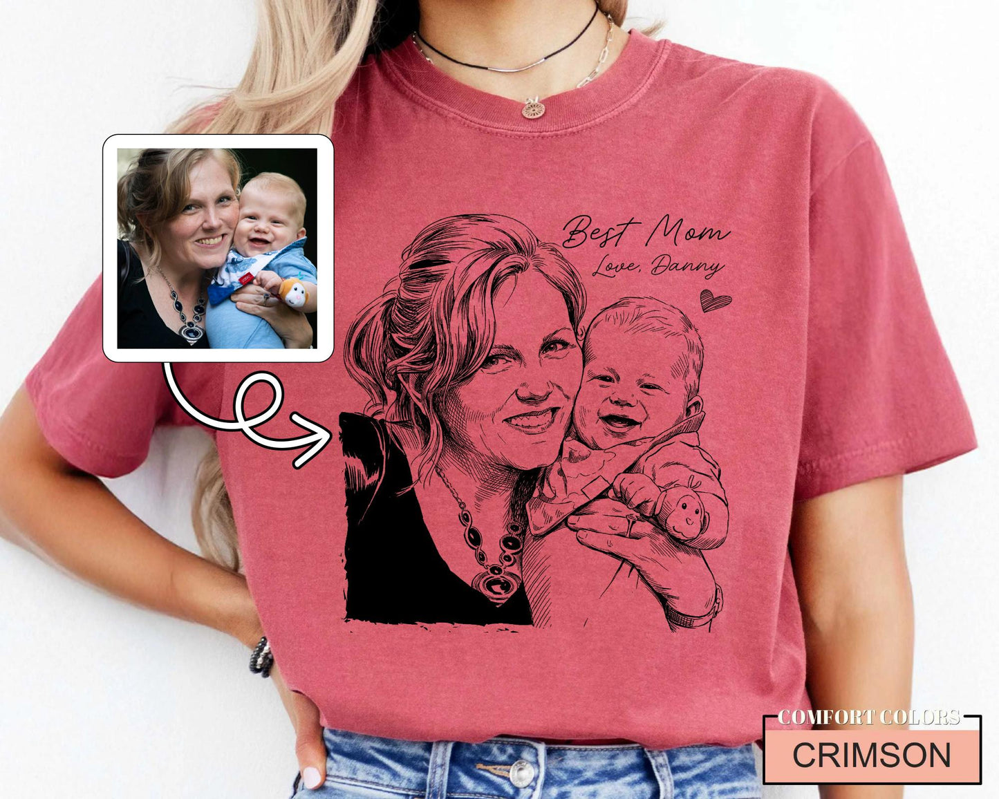 Custom Mother Sketch Photo Shirt, Personalized Best Mom Picture Tee