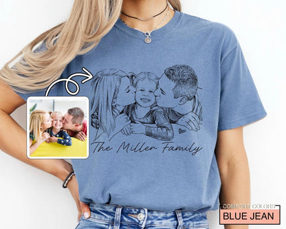 Custom Family Sketch Photo Shirt, Personalized Family Picture Tee