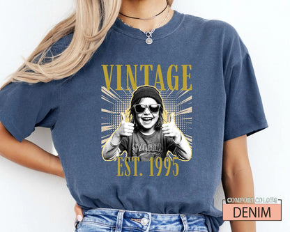 Custom Photo Vintage Est Year Birthday Shirt, Happy 40th 50th Bday Tee