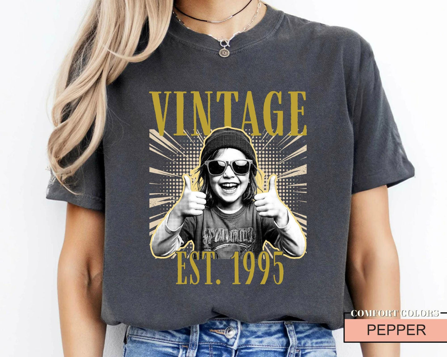 Custom Photo Vintage Est Year Birthday Shirt, Happy 40th 50th Bday Tee