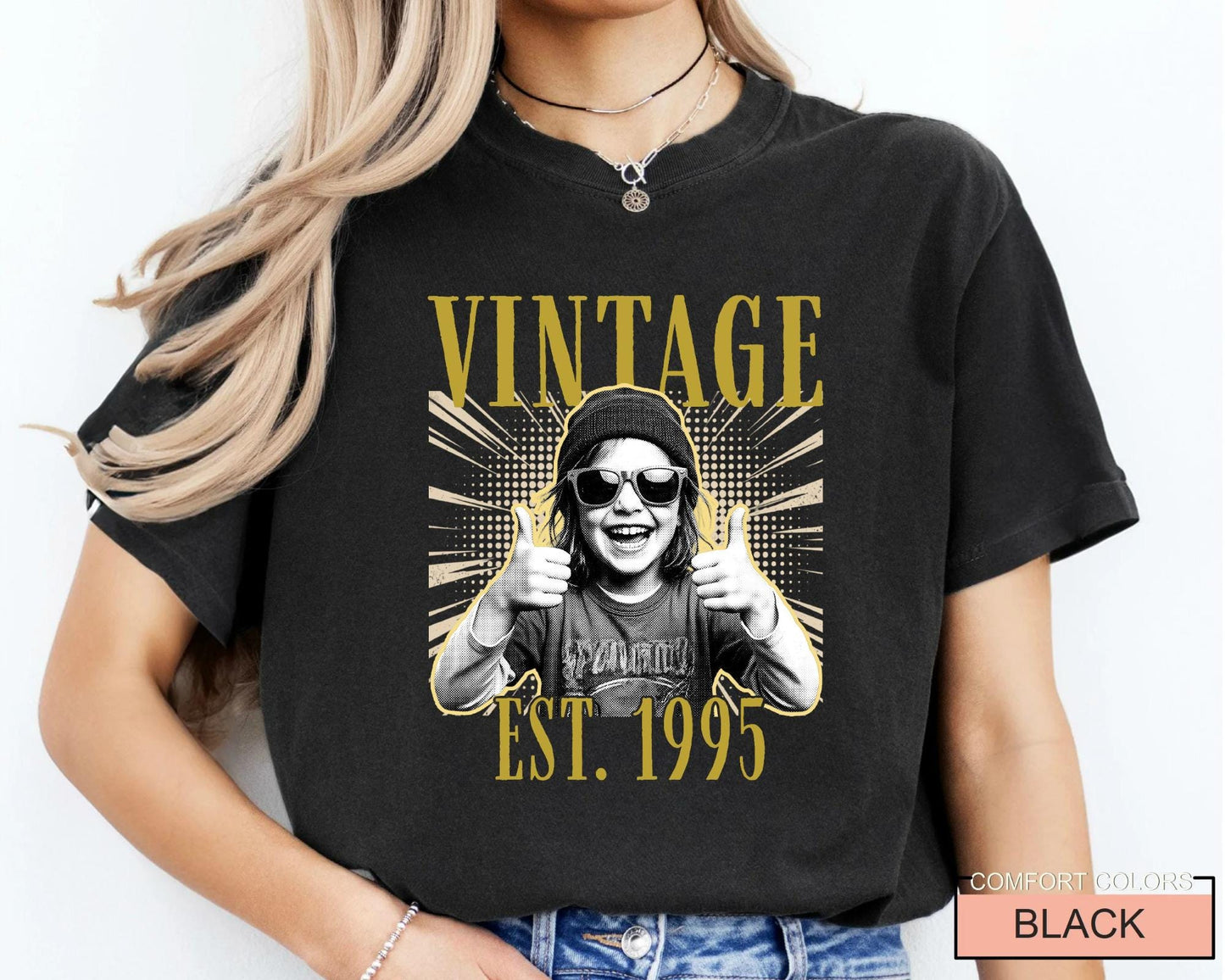 Custom Photo Vintage Est Year Birthday Shirt, Happy 40th 50th Bday Tee