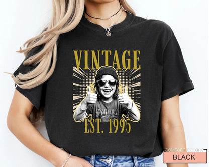 Custom Photo Vintage Est Year Birthday Shirt, Happy 40th 50th Bday Tee
