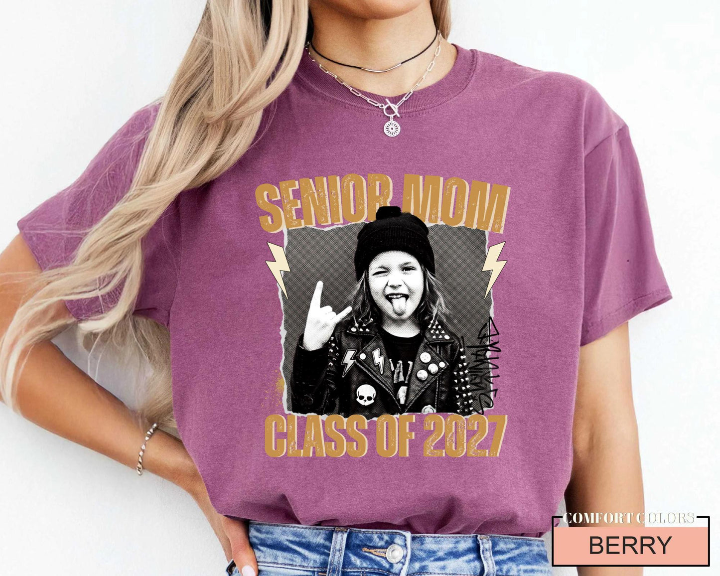 Senior Mom 2027 Rocker Picture Shirt, Custom Grad Photo Tee