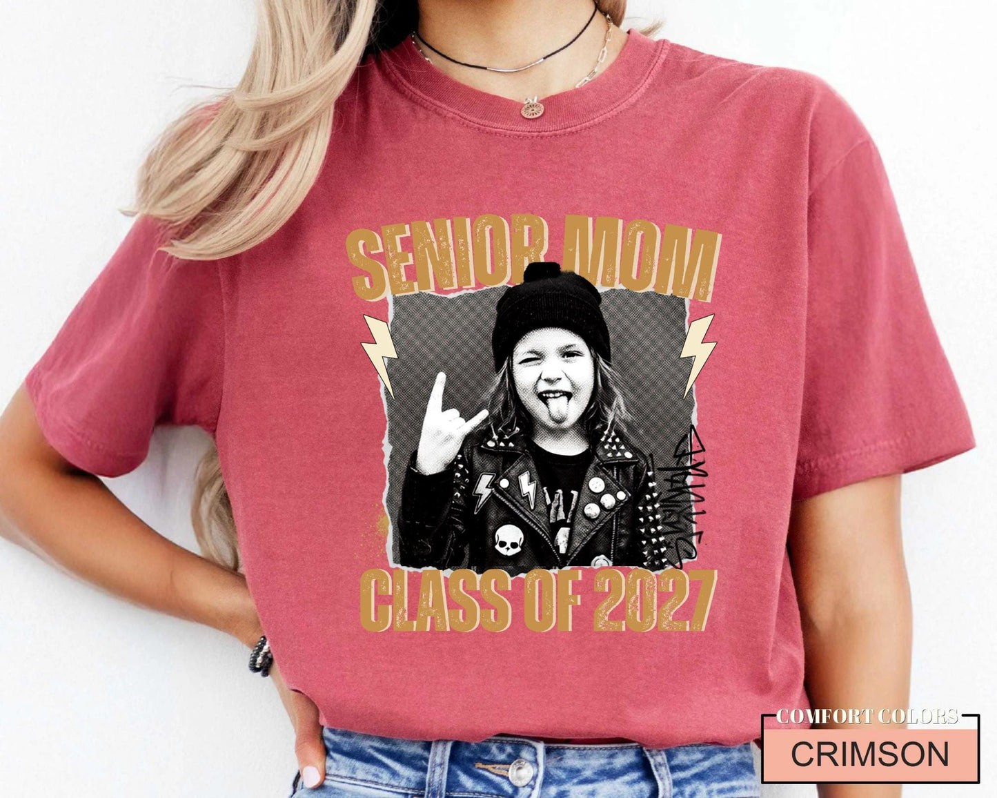 Senior Mom 2027 Rocker Picture Shirt, Custom Grad Photo Tee