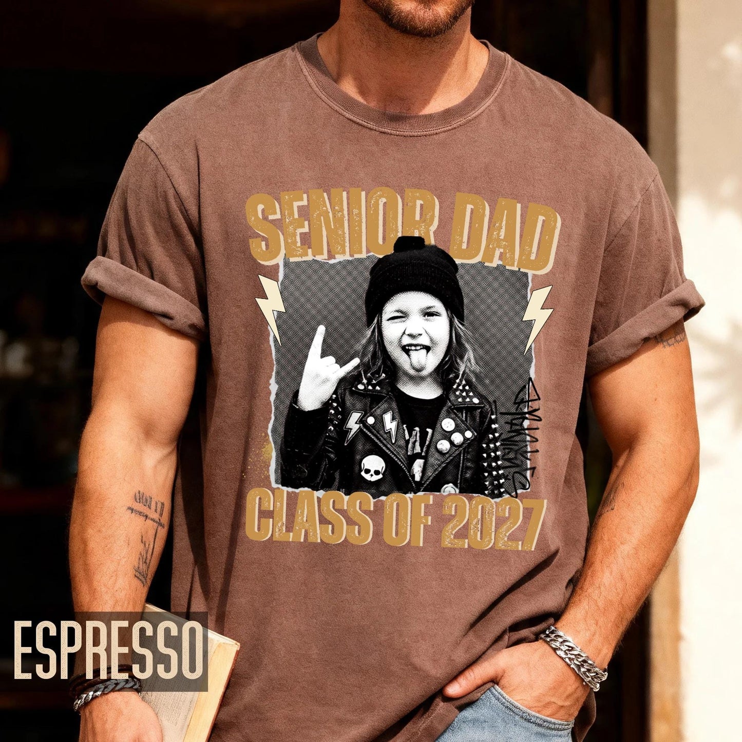 Custom Senior Dad 2027 Rocker Picture Shirt, Personalized Grad Photo Tee