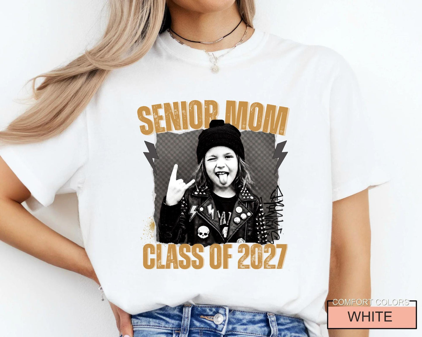 Senior Mom 2027 Rocker Picture Shirt, Custom Grad Photo Tee