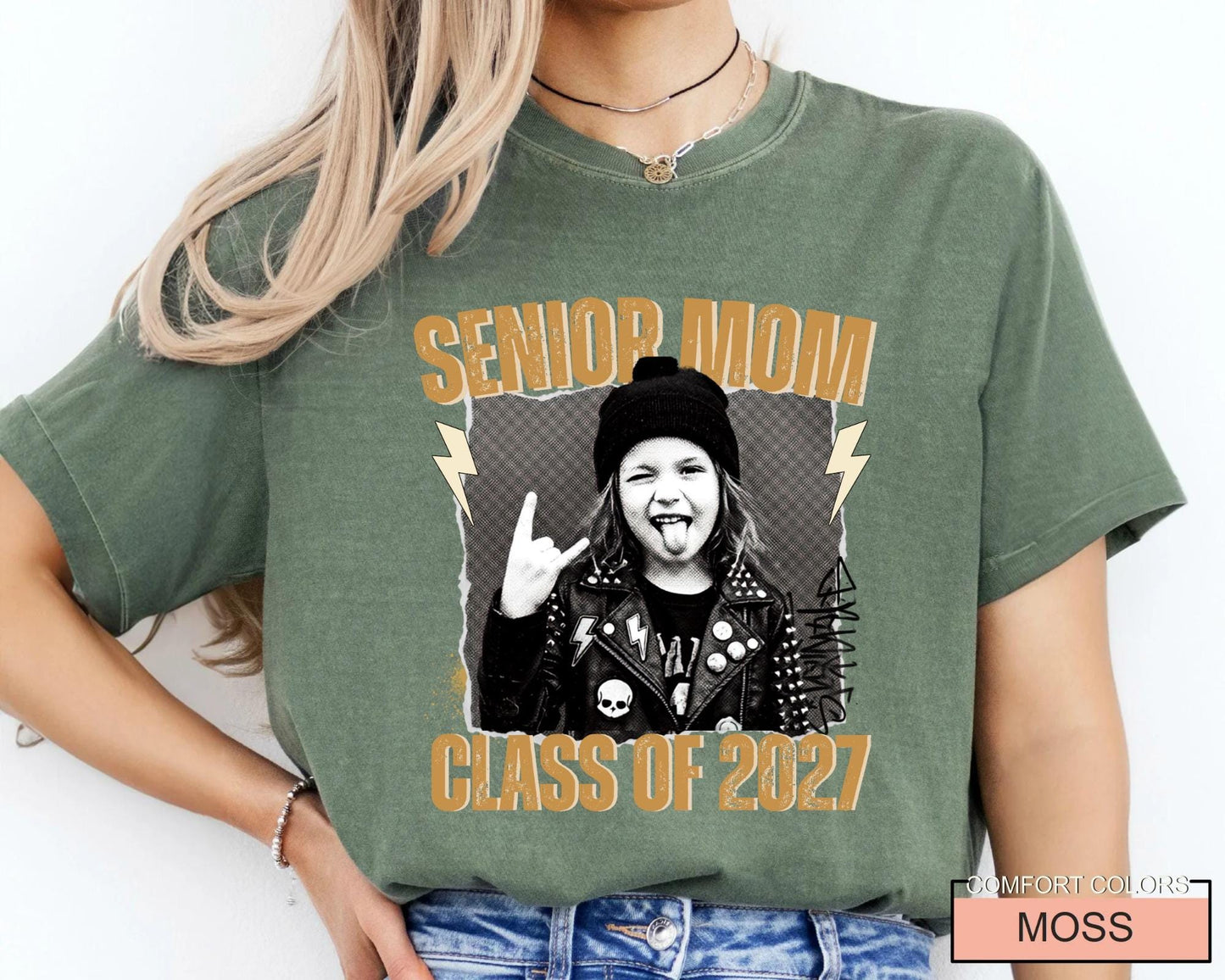 Senior Mom 2027 Rocker Picture Shirt, Custom Grad Photo Tee