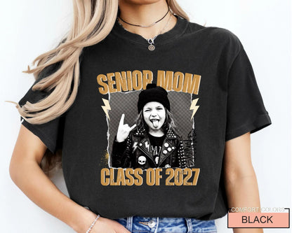Senior Mom 2027 Rocker Picture Shirt, Custom Grad Photo Tee