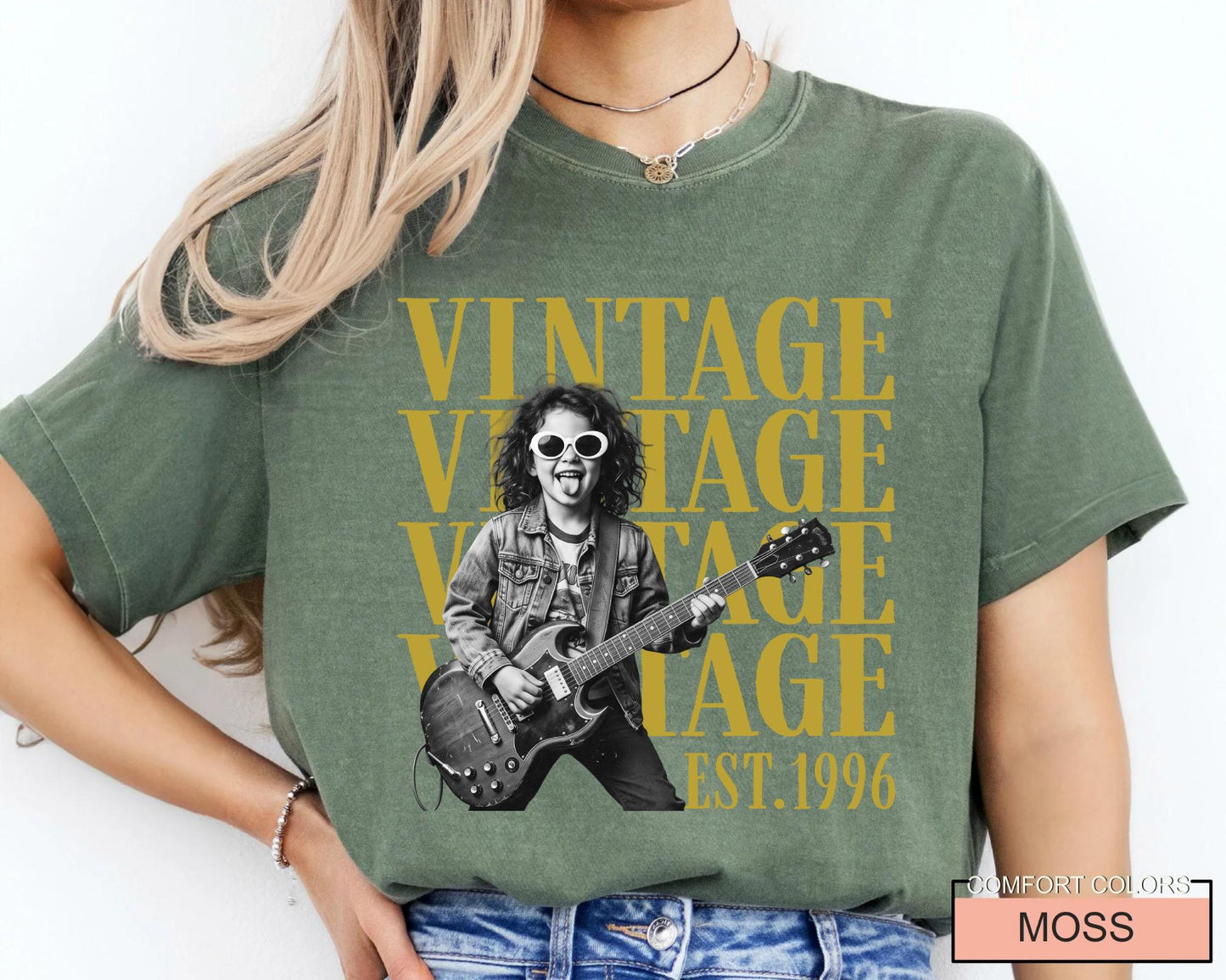 Custom Photo Vintage Est 1996 Birthday Shirt, Guitar Rock Tee