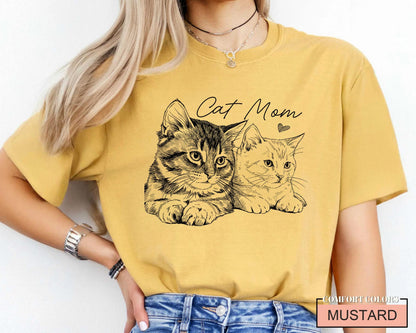Custom Cat Mom Photo Shirt, Bootleg Pet Portrait Tee for Women