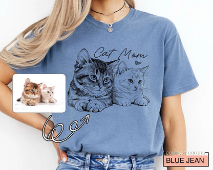Custom Cat Mom Photo Shirt, Bootleg Pet Portrait Tee for Women