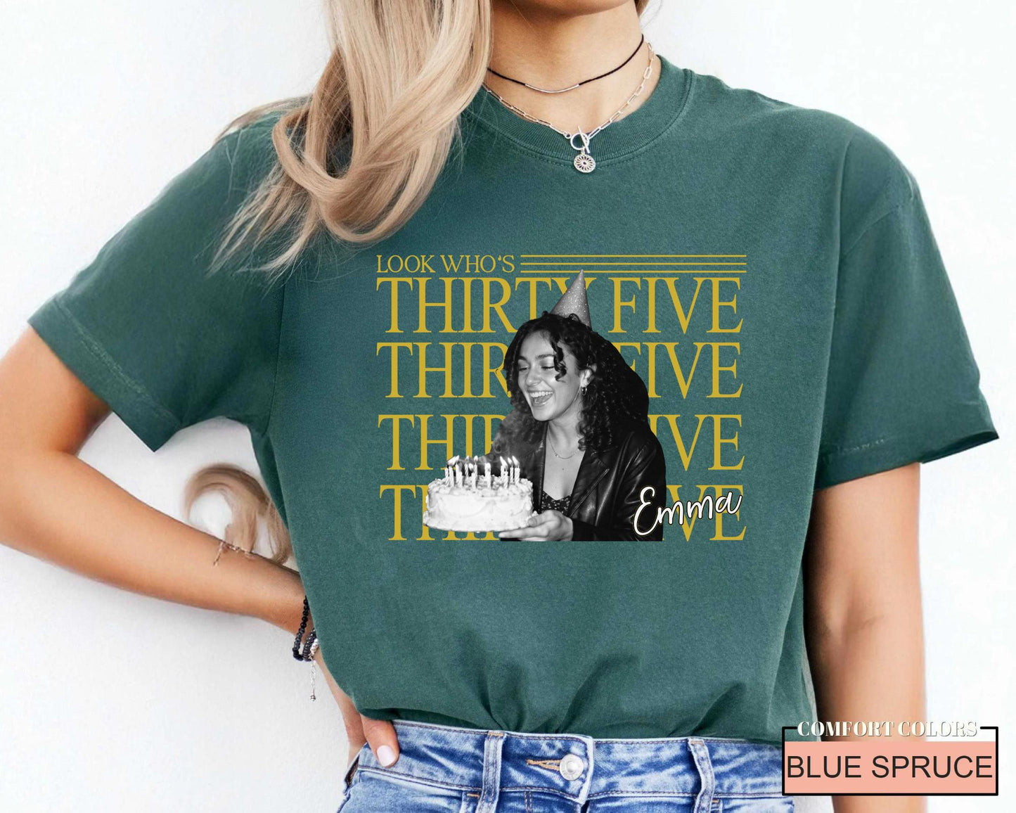 Personalized Birthday Photo Shirt, Look Who's 35 Tee with Picture