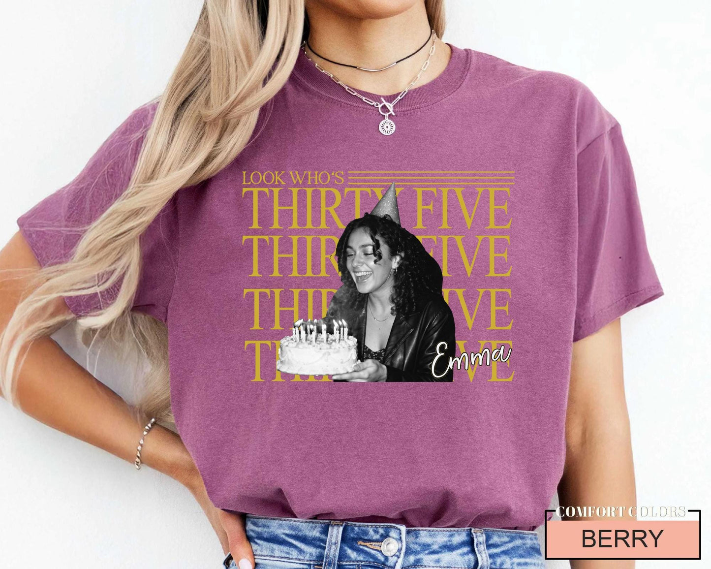 Personalized Birthday Photo Shirt, Look Who's 35 Tee with Picture