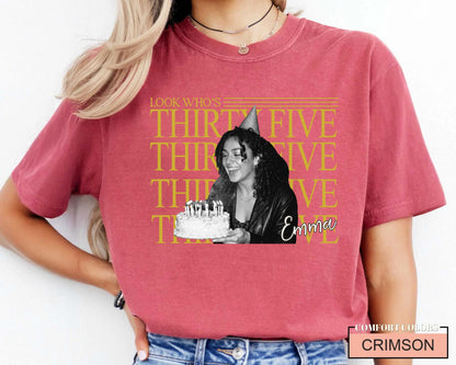 Personalized Birthday Photo Shirt, Look Who's 35 Tee with Picture