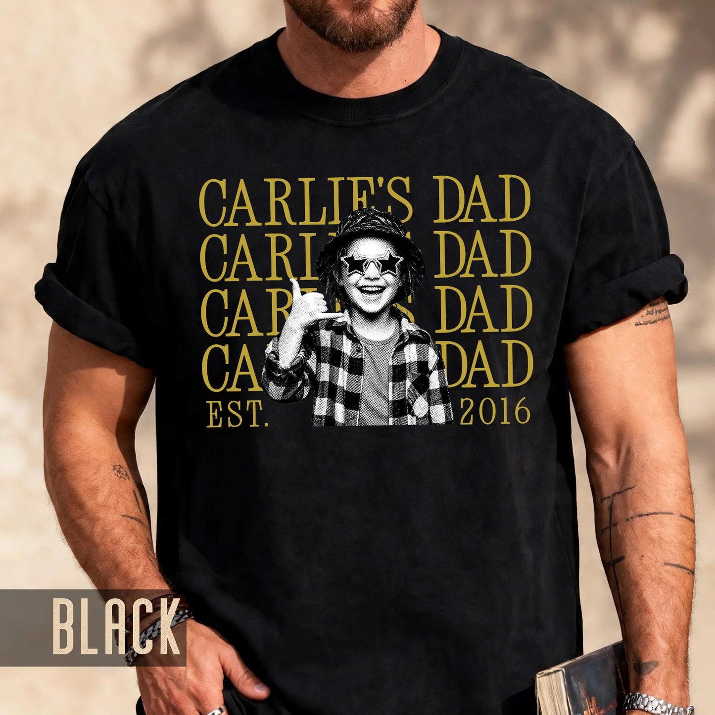 Custom Child Photo and Name Shirt for Dad, Personalized Kid Picture Father Tee