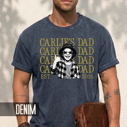 Custom Child Photo and Name Shirt for Dad, Personalized Kid Picture Father Tee