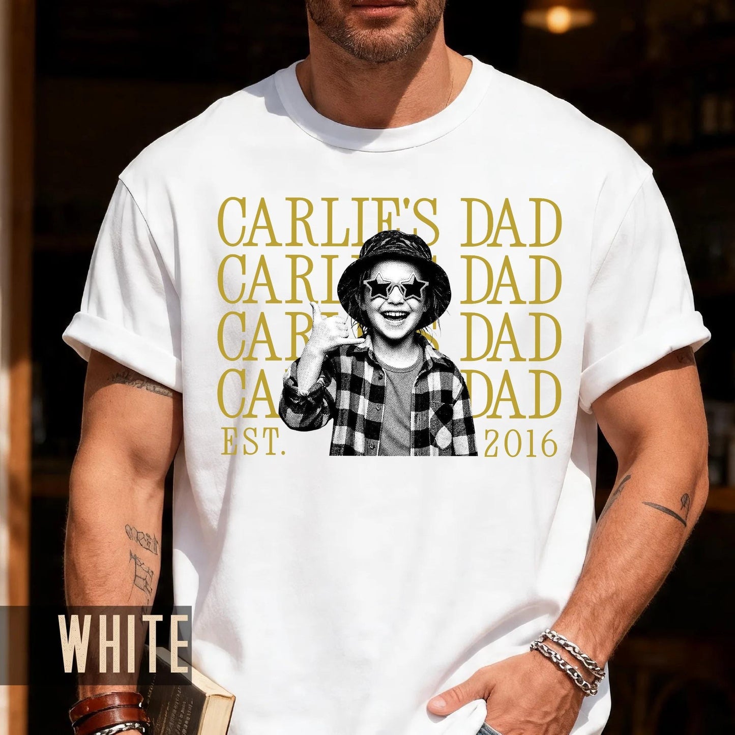 Custom Child Photo and Name Shirt for Dad, Personalized Kid Picture Father Tee