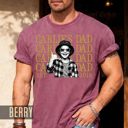 Custom Child Photo and Name Shirt for Dad, Personalized Kid Picture Father Tee