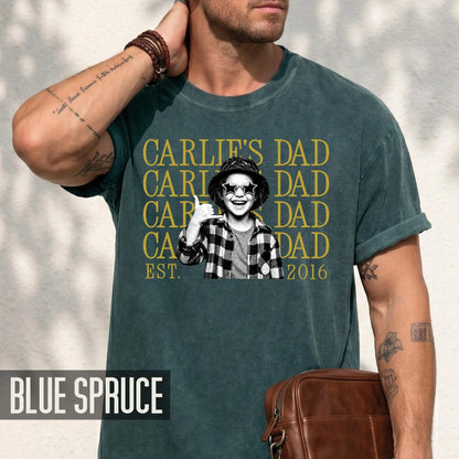 Custom Child Photo and Name Shirt for Dad, Personalized Kid Picture Father Tee