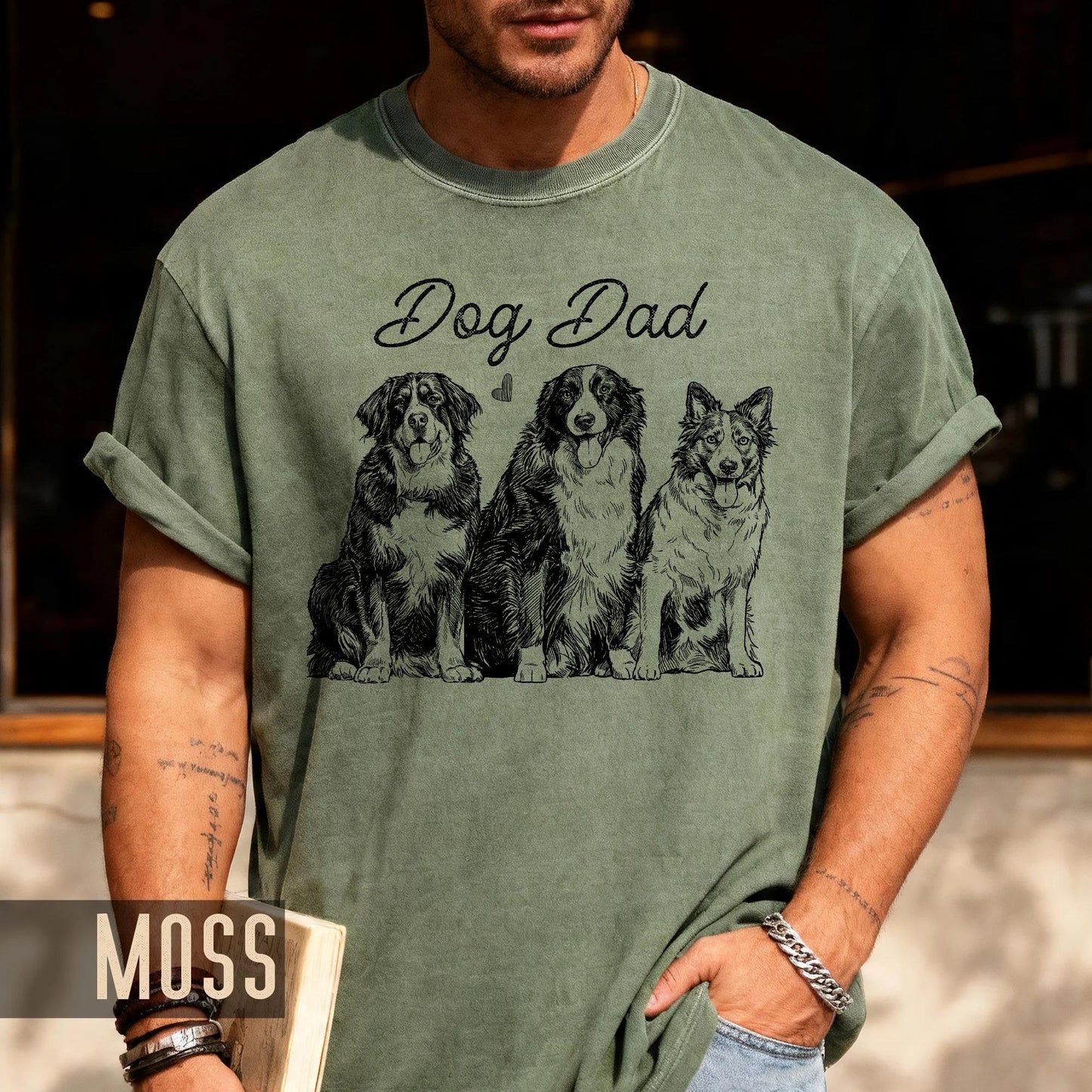 Personalized Dog Dad Photo Shirt, Custom Pets Portrait Sketch Tee