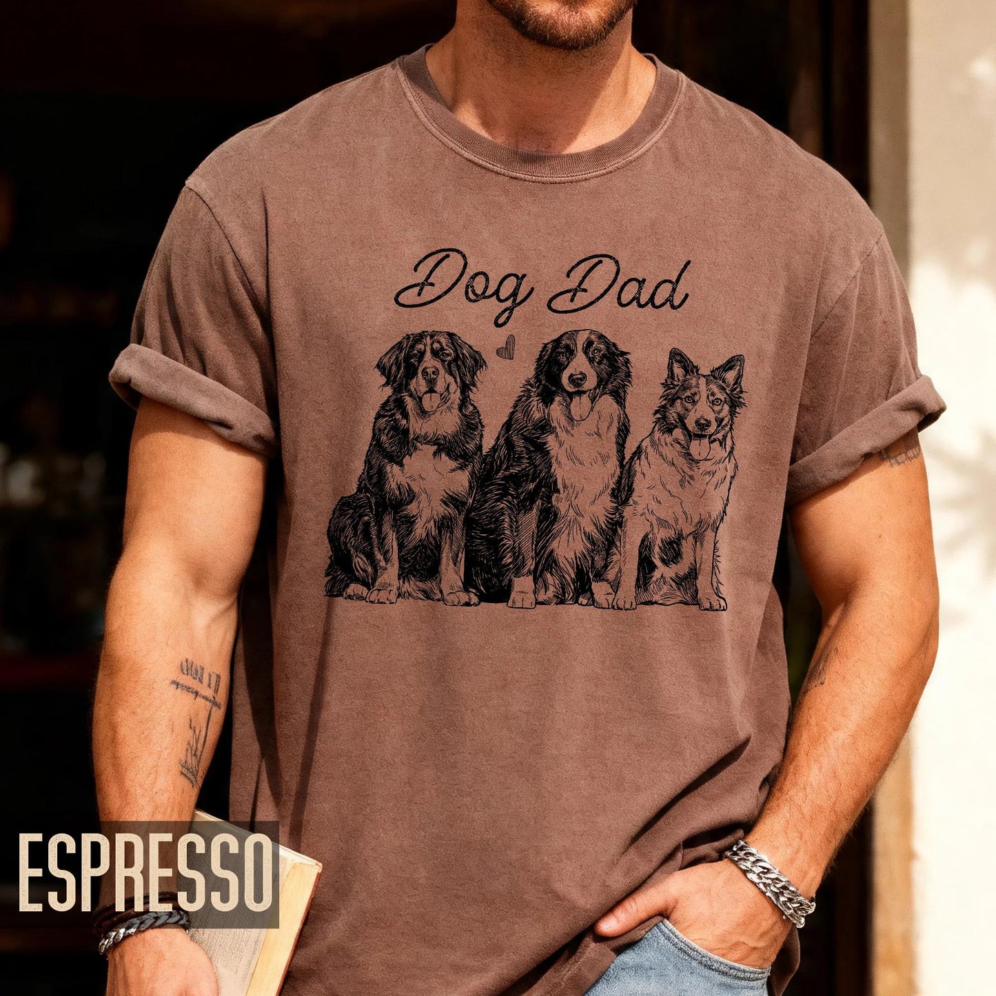 Personalized Dog Dad Photo Shirt, Custom Pets Portrait Sketch Tee