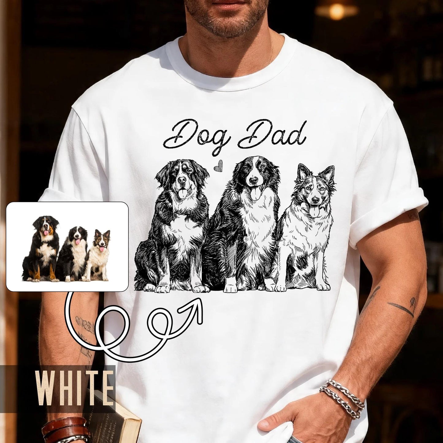 Personalized Dog Dad Photo Shirt, Custom Pets Portrait Sketch Tee