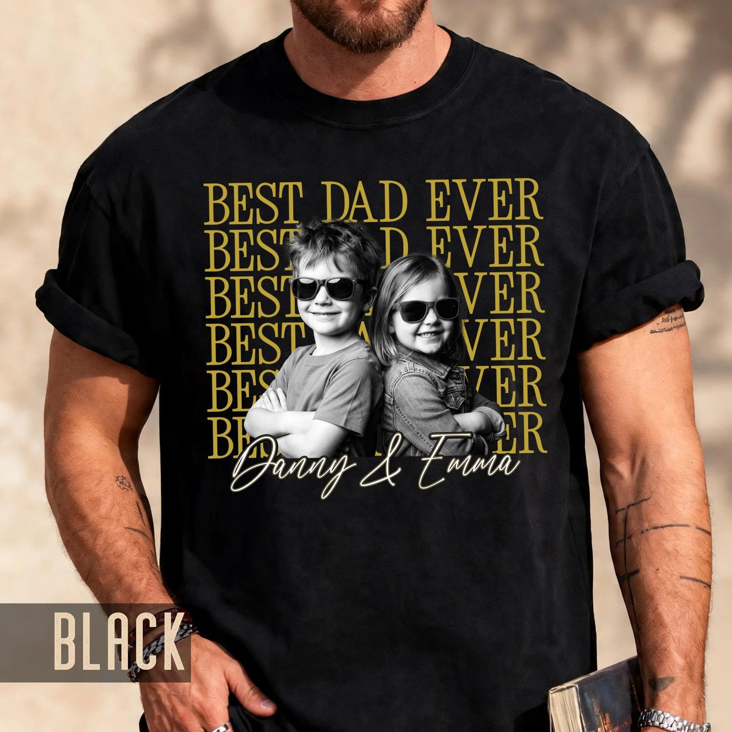 Personalized Best Dad Ever Shirt with Photo, Vintage Style Kids Portrait Tee for Father Birthday