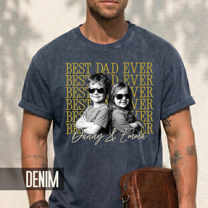 Personalized Best Dad Ever Shirt with Photo, Vintage Style Kids Portrait Tee for Father Birthday