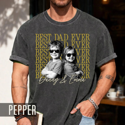 Personalized Best Dad Ever Shirt with Photo, Vintage Style Kids Portrait Tee for Father Birthday