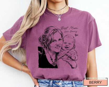 Custom Mother Sketch Photo Shirt, Personalized Best Mom Picture Tee