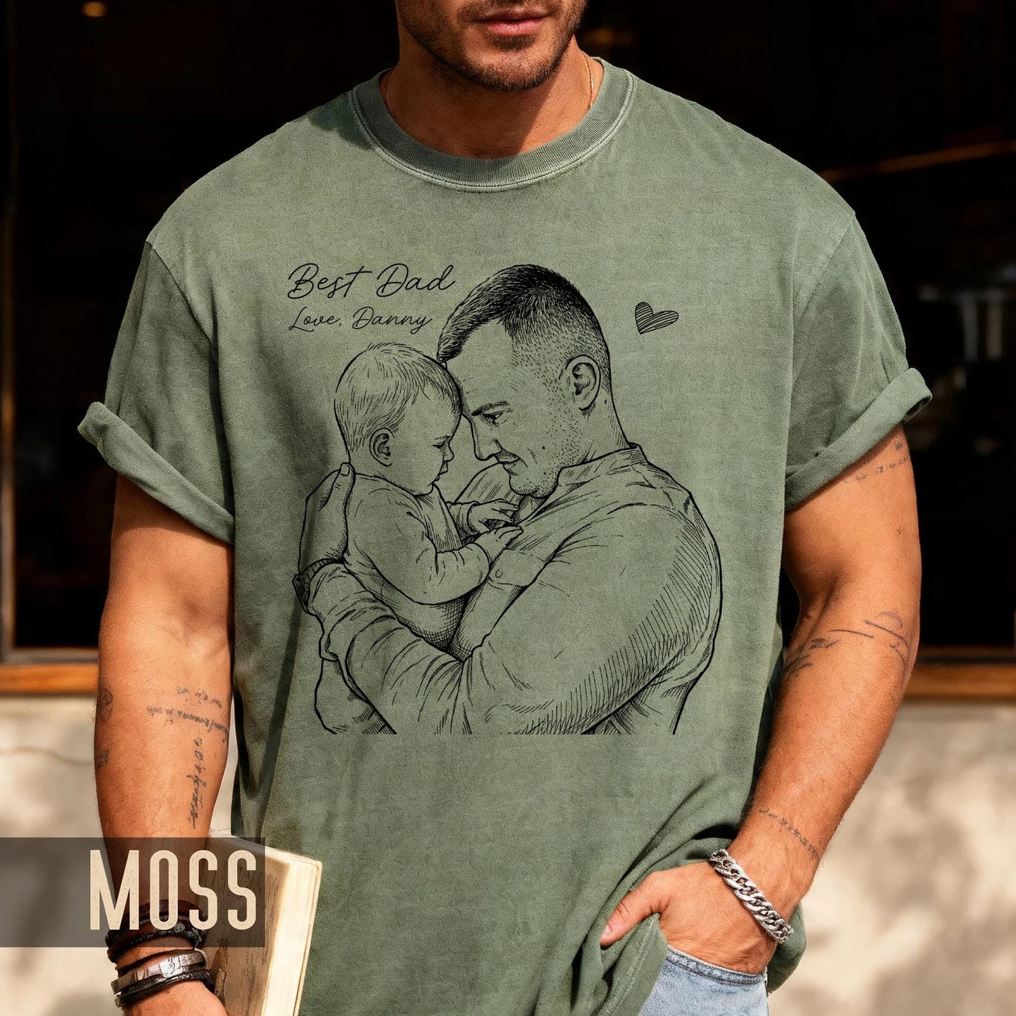 Custom Dad Sketch Photo Shirt, Personalized Father Picture Tee