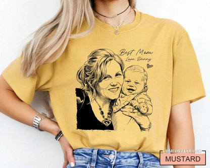 Custom Mother Sketch Photo Shirt, Personalized Best Mom Picture Tee