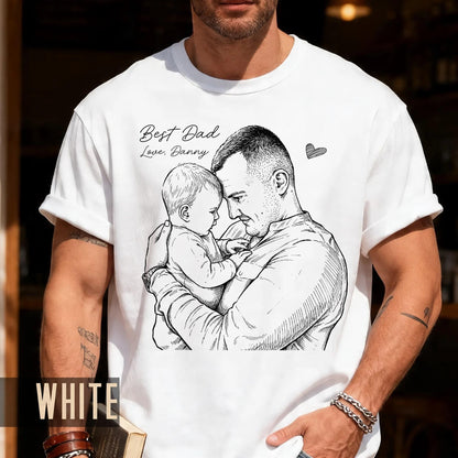 Custom Dad Sketch Photo Shirt, Personalized Father Picture Tee