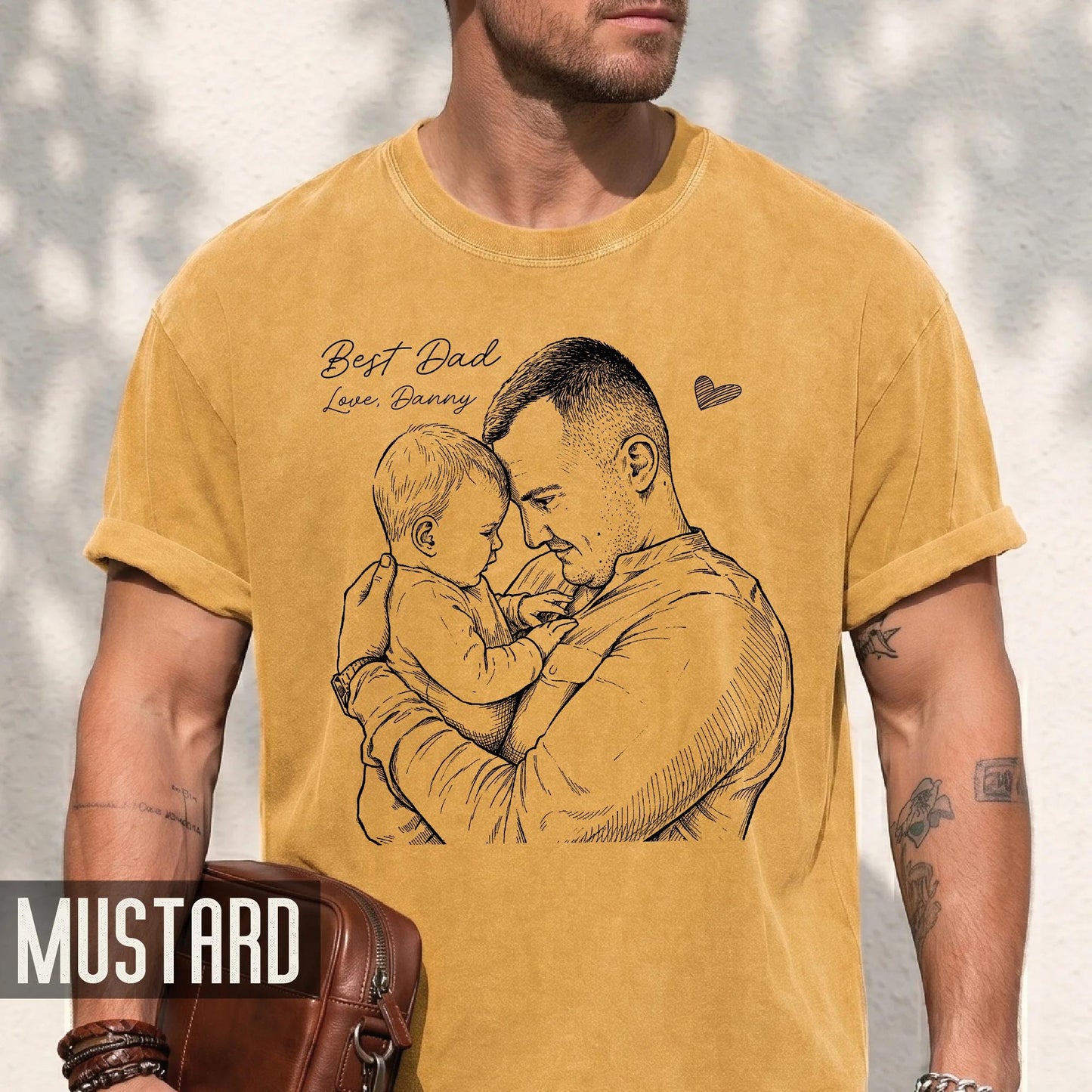 Custom Dad Sketch Photo Shirt, Personalized Father Picture Tee