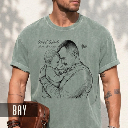 Custom Dad Sketch Photo Shirt, Personalized Father Picture Tee