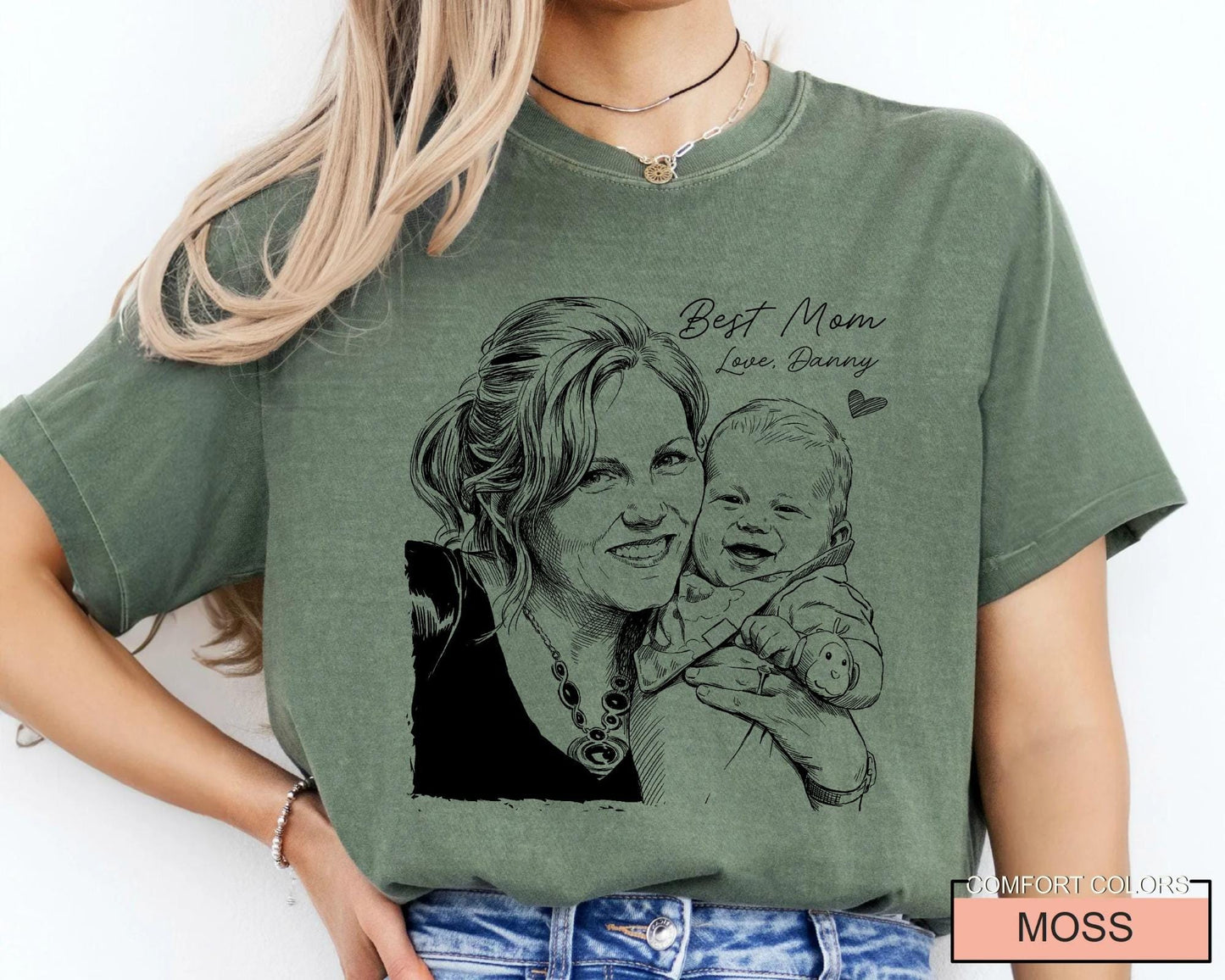 Custom Mother Sketch Photo Shirt, Personalized Best Mom Picture Tee