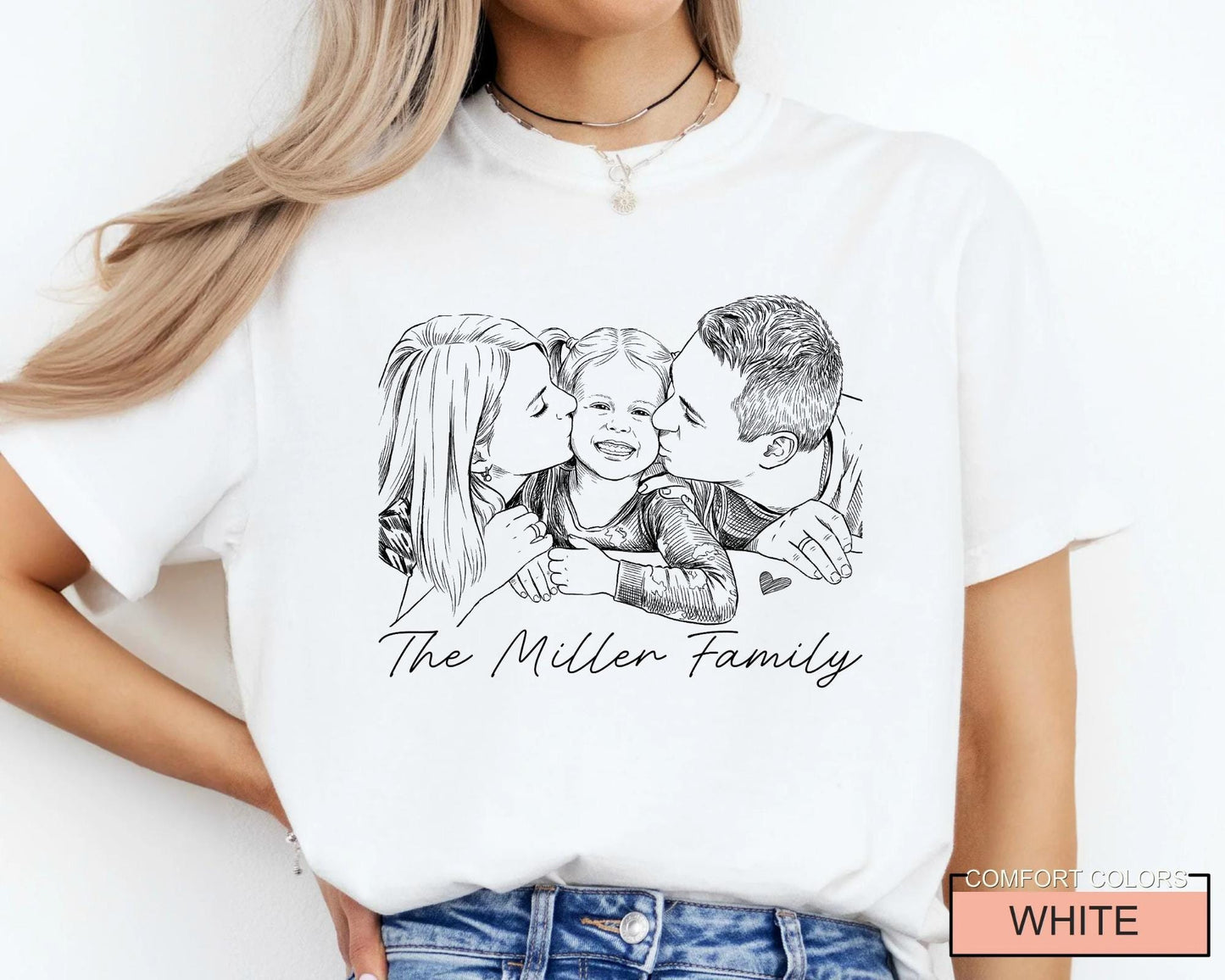 Custom Family Sketch Photo Shirt, Personalized Family Picture Tee