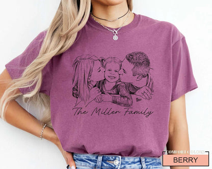 Custom Family Sketch Photo Shirt, Personalized Family Picture Tee